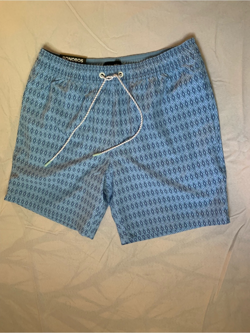 Bonobos Light Blue Diamond-Print Swim Trunks